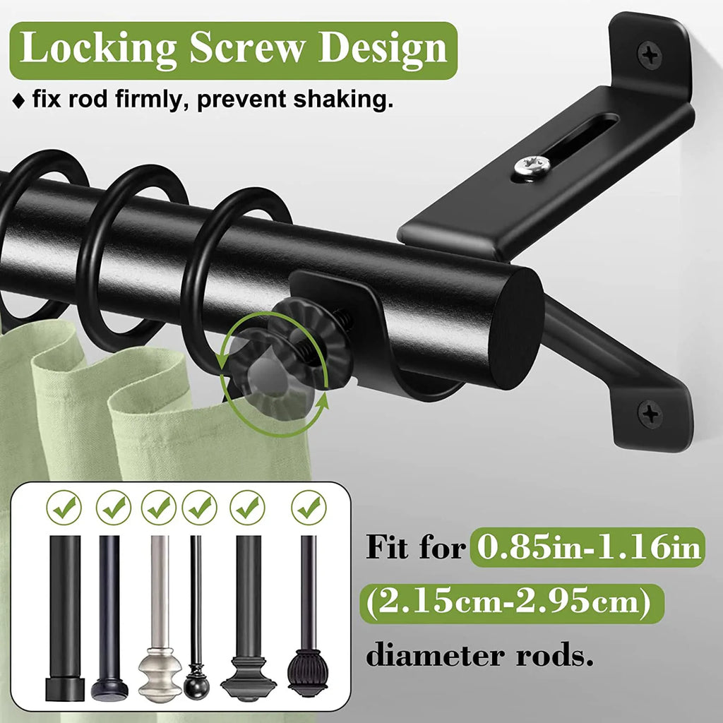 AA81-Curtain Rod Bracket, Adjustable Heavy Duty Curtain Rod Holders, Black Curtain Rods Hooks Hangers For Wall Drapery Rod