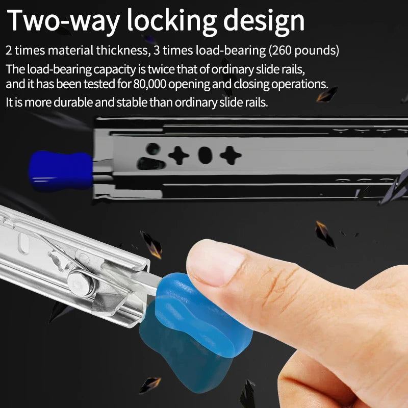 1 Pair Heavy Duty Locking Drawer Slides 10-60 Inch 250 Lb Load Capacity Side Mount Full Extension Ball Bearing Industrial Rail