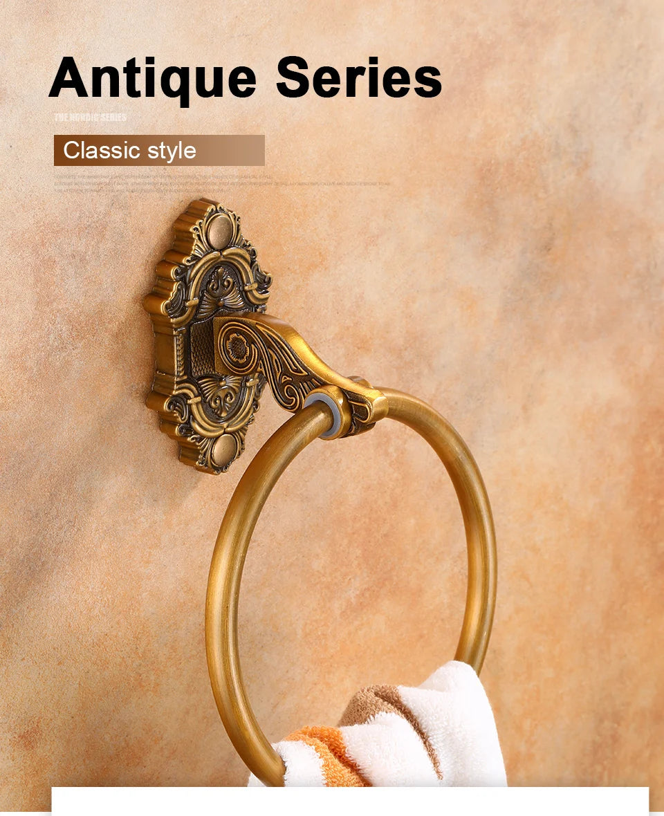 Bathroom Towel holder, Aluminium Wall Mounted Round Antique Brass Towel Ring Towel Holder Classic Bathroom Accessories