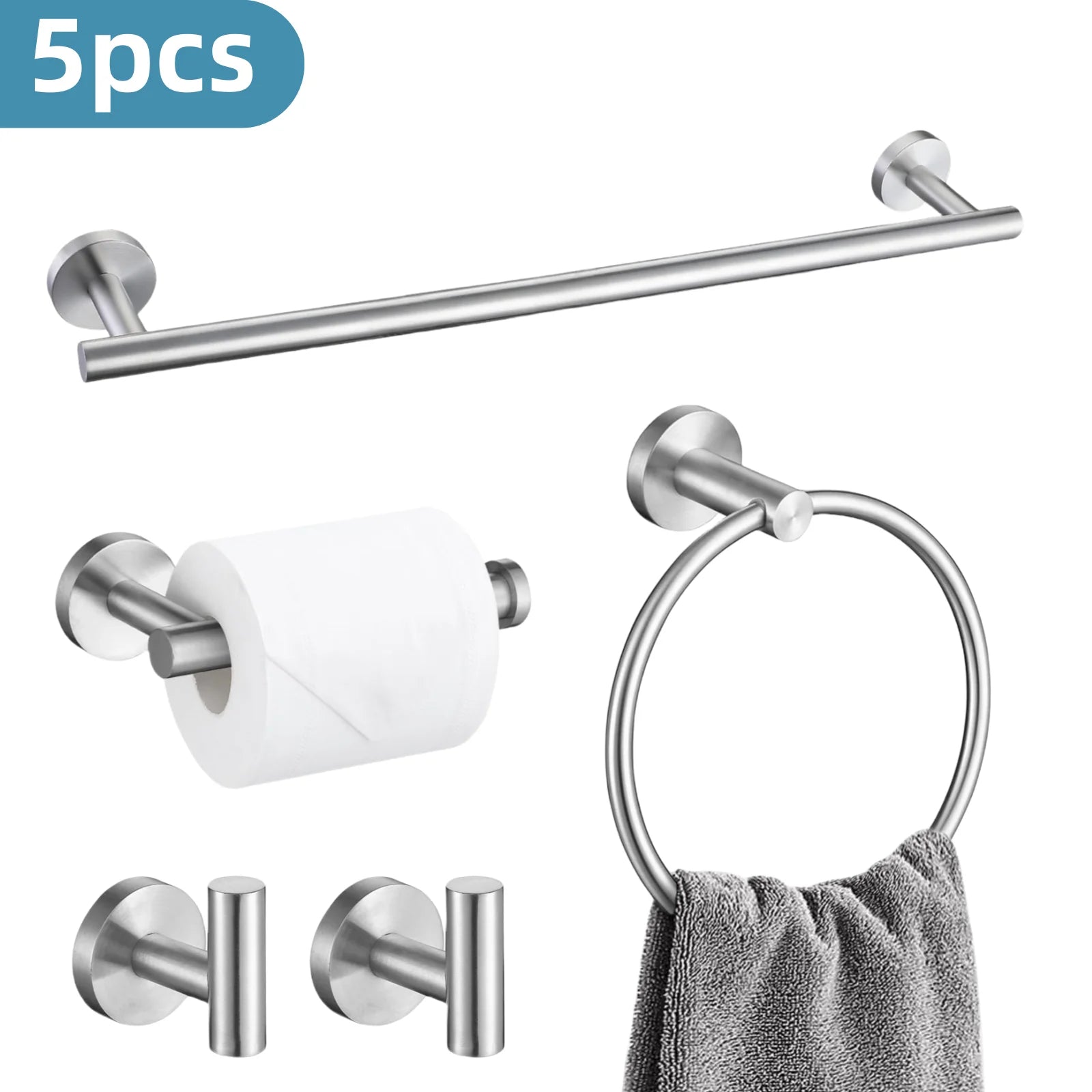 Bathroom Hardware Set Stainless Steel Towel Rack Set Toilet Paper Holder Robe Hooks Towel Ring Bathroom Accessories Set