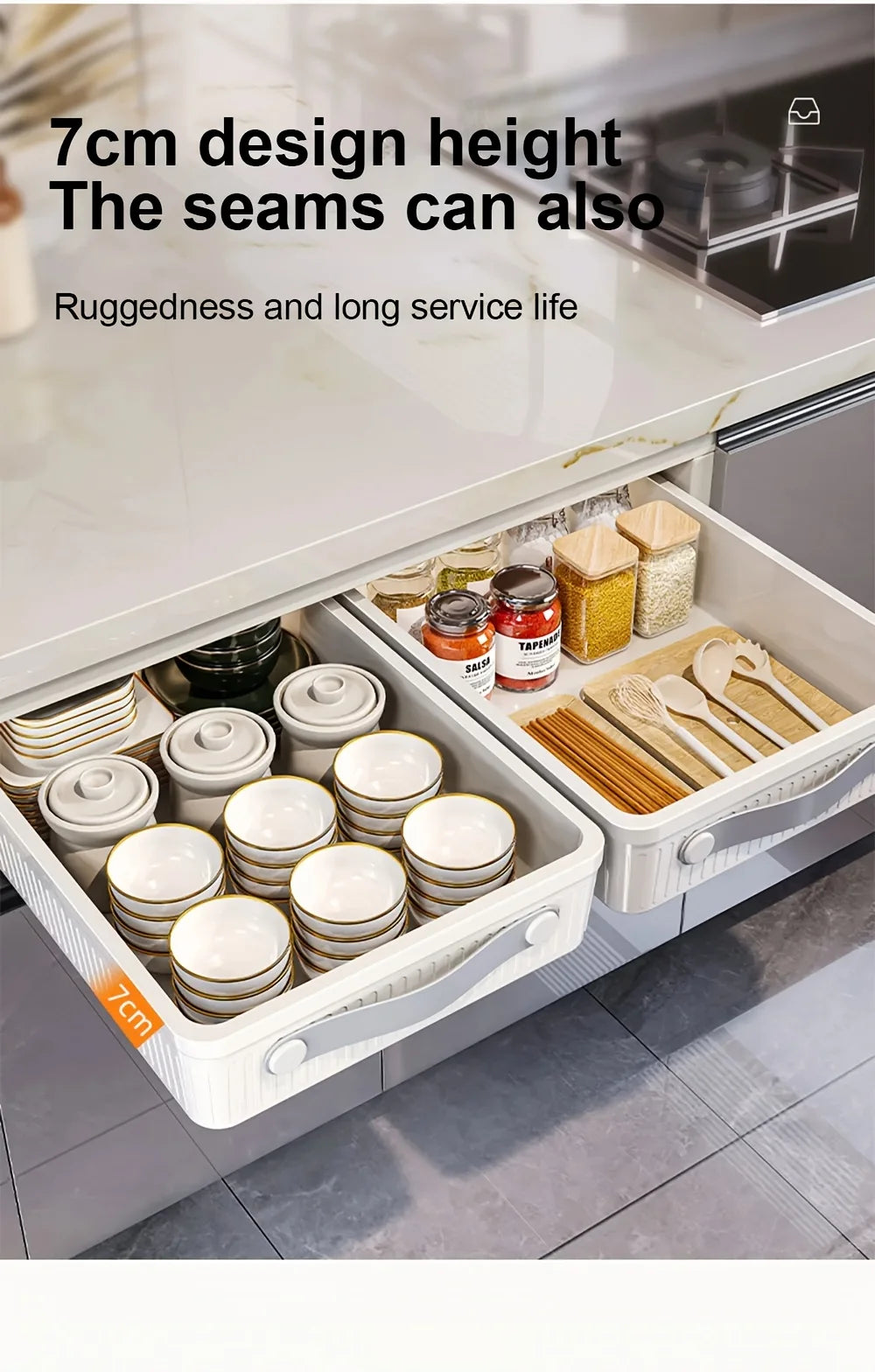 1 PC Kitchen Cabinet Drawer Storage Boxes with Slide Rails Pull-out Kitchen Storage Tray Spice Box Shelf Cabinets Organizer