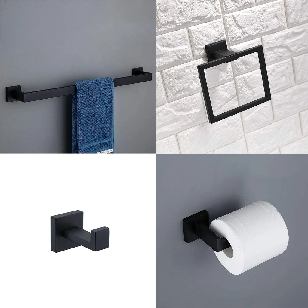 Bathroom Hardware Accessories Set 5-Pieces Bath Towel Bar Set Towel Racks Wall Mounted Stainless Steel for Bathroom Toilet