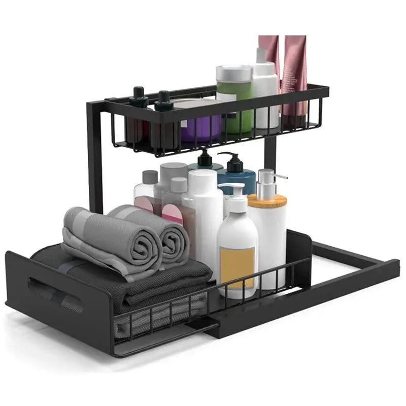 -November Under Sink 2 Tier Pull Out Sliding Cabinet Organizer Drawer Baskets Multi-Purpose Storage For Bathroom Space Saving