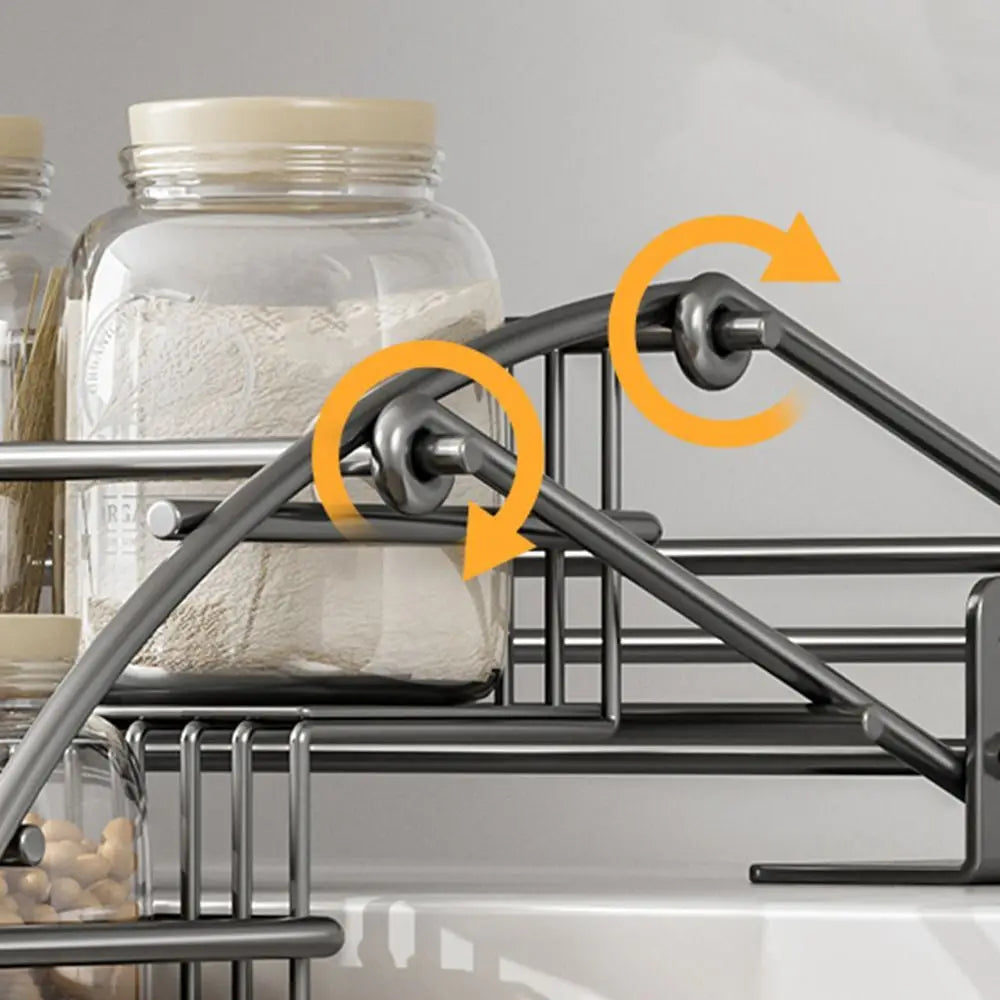 Carbon Steel 3-Tier Pull Down Spice Rack Large Capacity Space Saving Retractable Spice Rack Rust-proof Strong Load-bearing