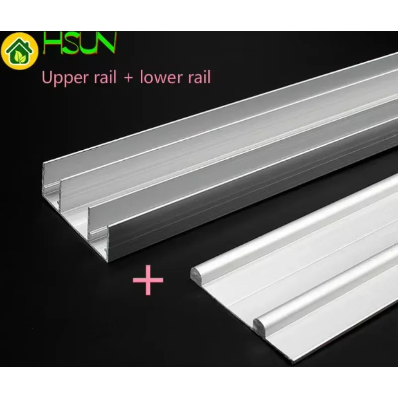 Sliding door slide rail aluminum alloy No slotting required thicken Dual track system Cam guide rail Pass through door slot