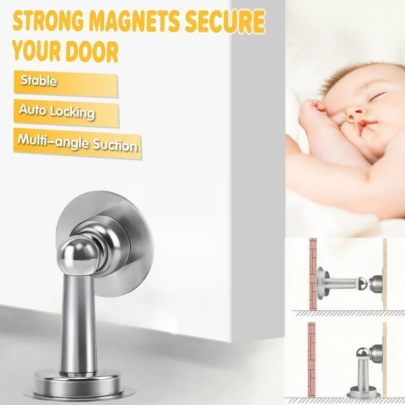 Stainless Steel Door Stoppers Strong Magnetic Door Catch Heavy Duty Door Holder Stops Wall Floor Mounting Magnet Keep Door Open