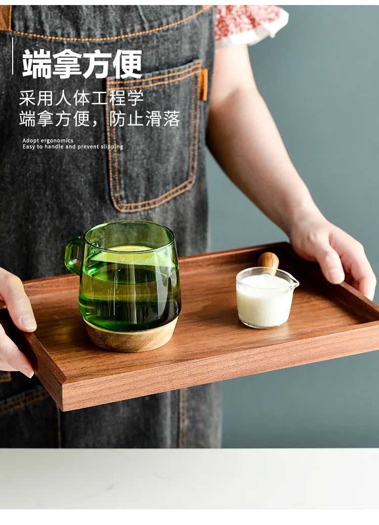 Walnut Wooden Serving Tray Tea Cup Saucer Trays Fruit Plate Storage Pallet Plate Decoration Japanese Food Rectangular Plate
