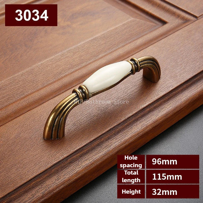 Drawer Knobs Wardrobe Door Handle European Furniture Hardware Zinc Alloy Antique Bronze Ceramic White Cabinet Handles