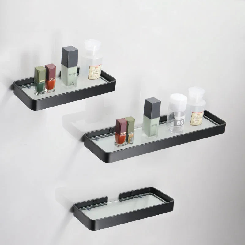 Black Bathroom Corner Rack 25-45cm Wall-mounted Bathroom Shower Rack Aluminum Toilet Storage Rack Glass Bathroom Shelf