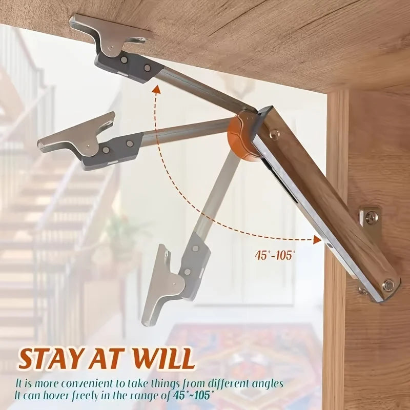 Heavy Duty Hydraulic Cabinet Hinge,45-105° Random Stop,Soft Closing Kitchen Hinges,Adjustable Door Support,Lift Up Door Hardware