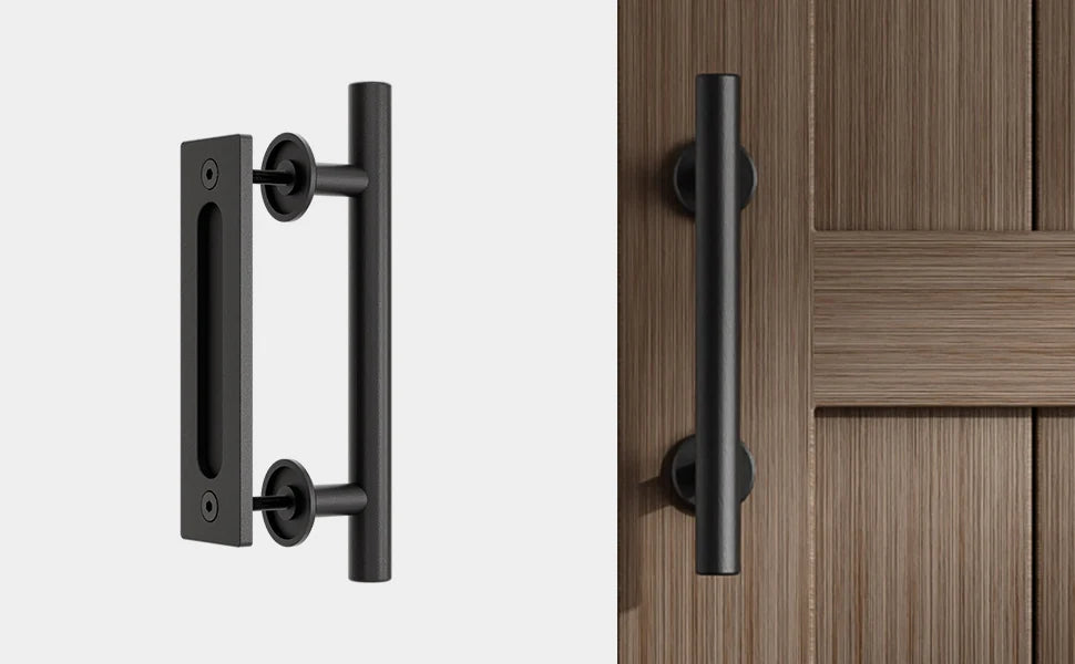 Barn Door Handle Black Circular Double Sided American Wooden Door Indoor Sliding Door Mobile Door Handle All Black Reinforced