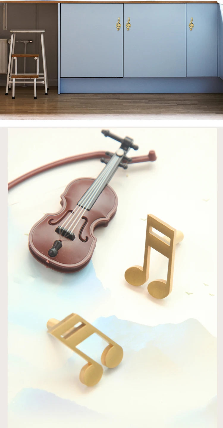 Musical Note Brass Furniture Handles and Knobs for Kitchen Cabinet Modern Dresser Door Handle Drawer Pulls