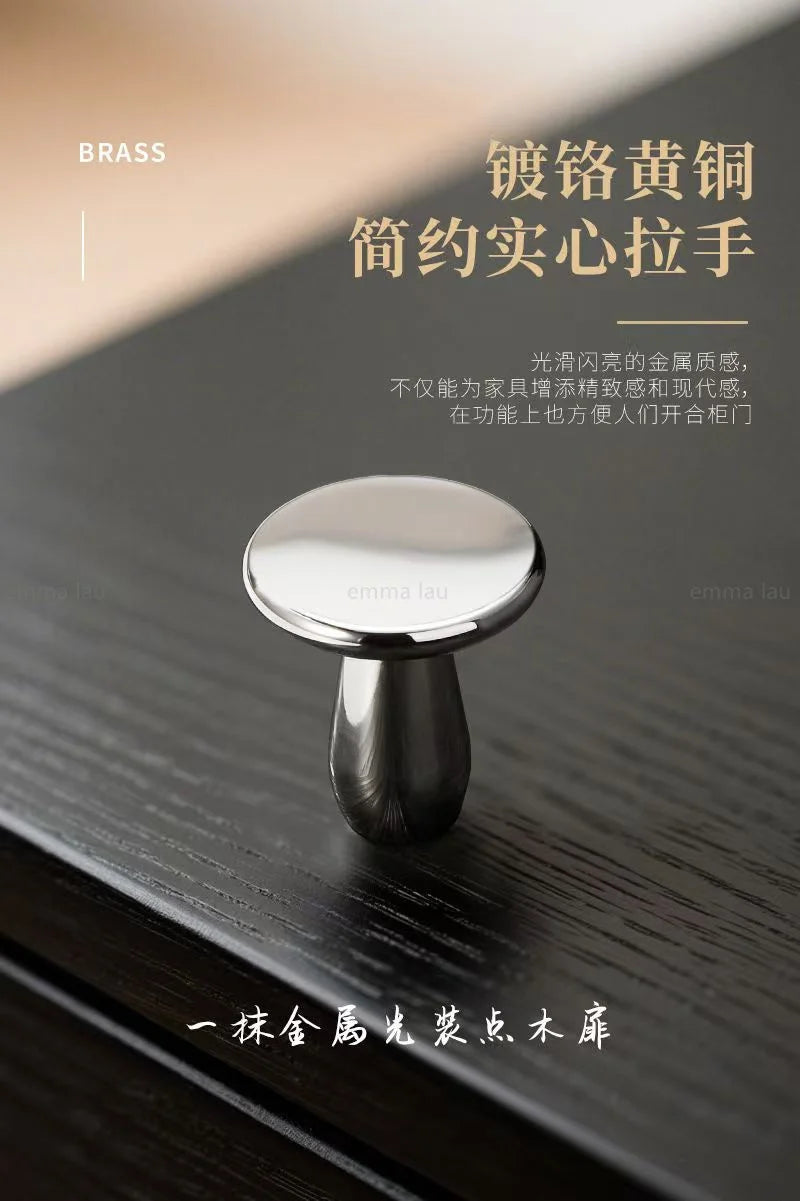 Modern Walnut Wood Brass Cabinet Door Handle Silver Wardrobe Cupboard Furniture Pulls Single Hole Drawer Knobs Cabinet Handles