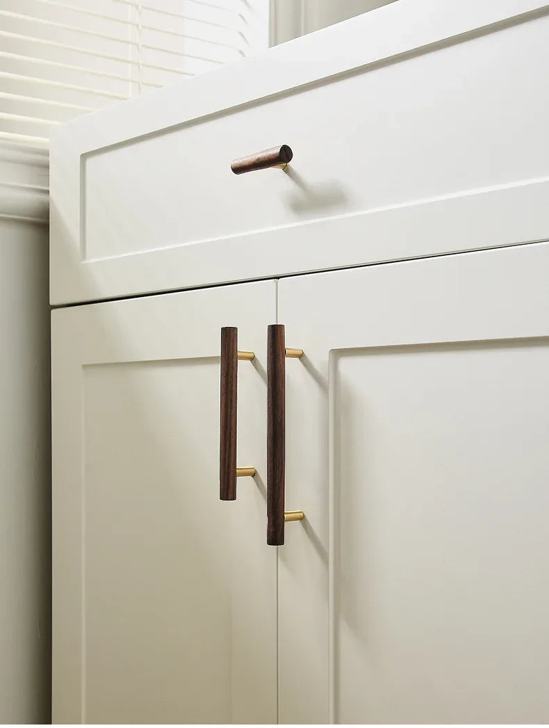 Walnut and Brass Furniture Handles Modern Simple Style Wood Cabinet Knobs and Handles Anti-cracking and Anti-oxidation