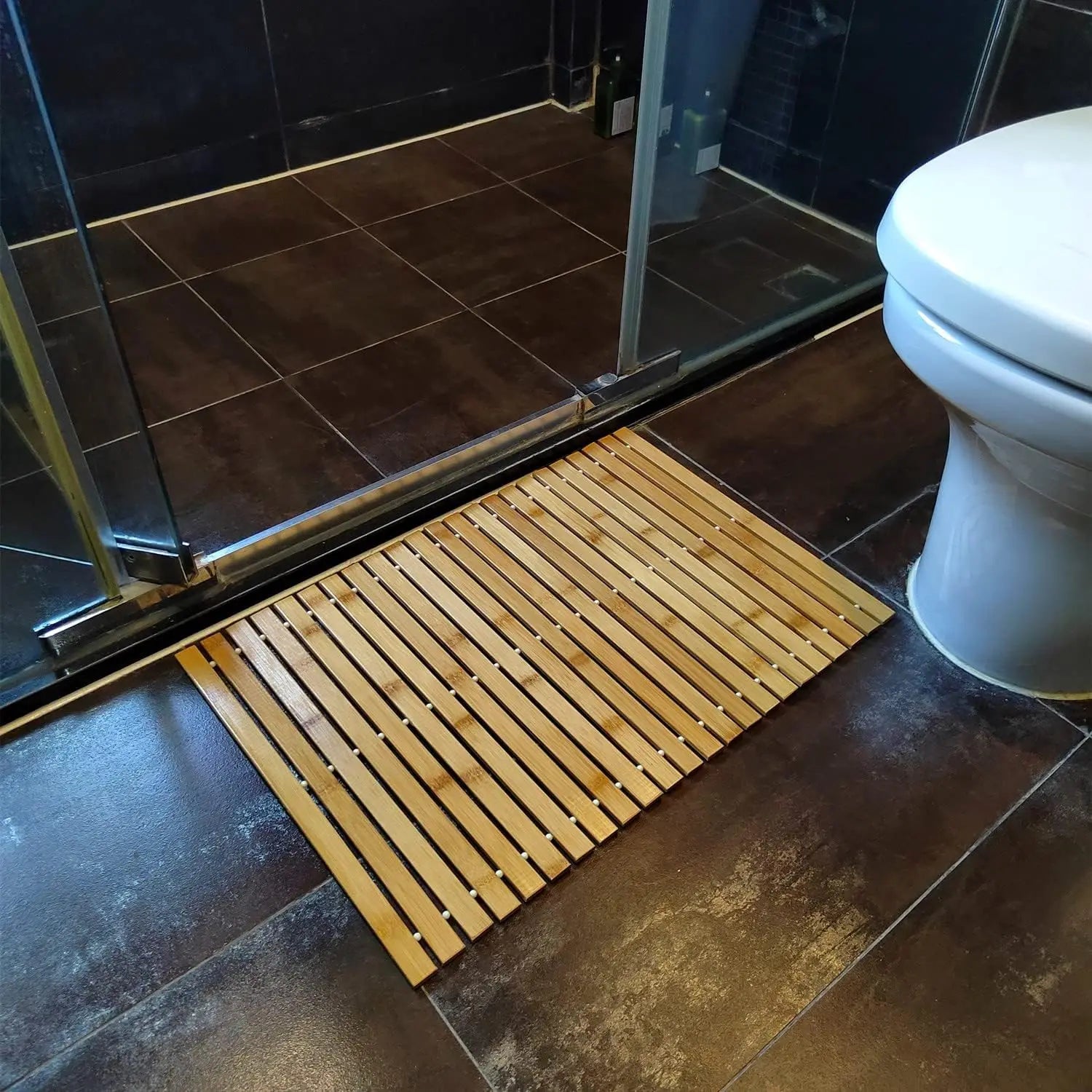 Wooden Bathroom Mat Rayon Derived From Bamboo Rectangular Waterproof Floor Mat Suitable for Bathroom and Toilet
