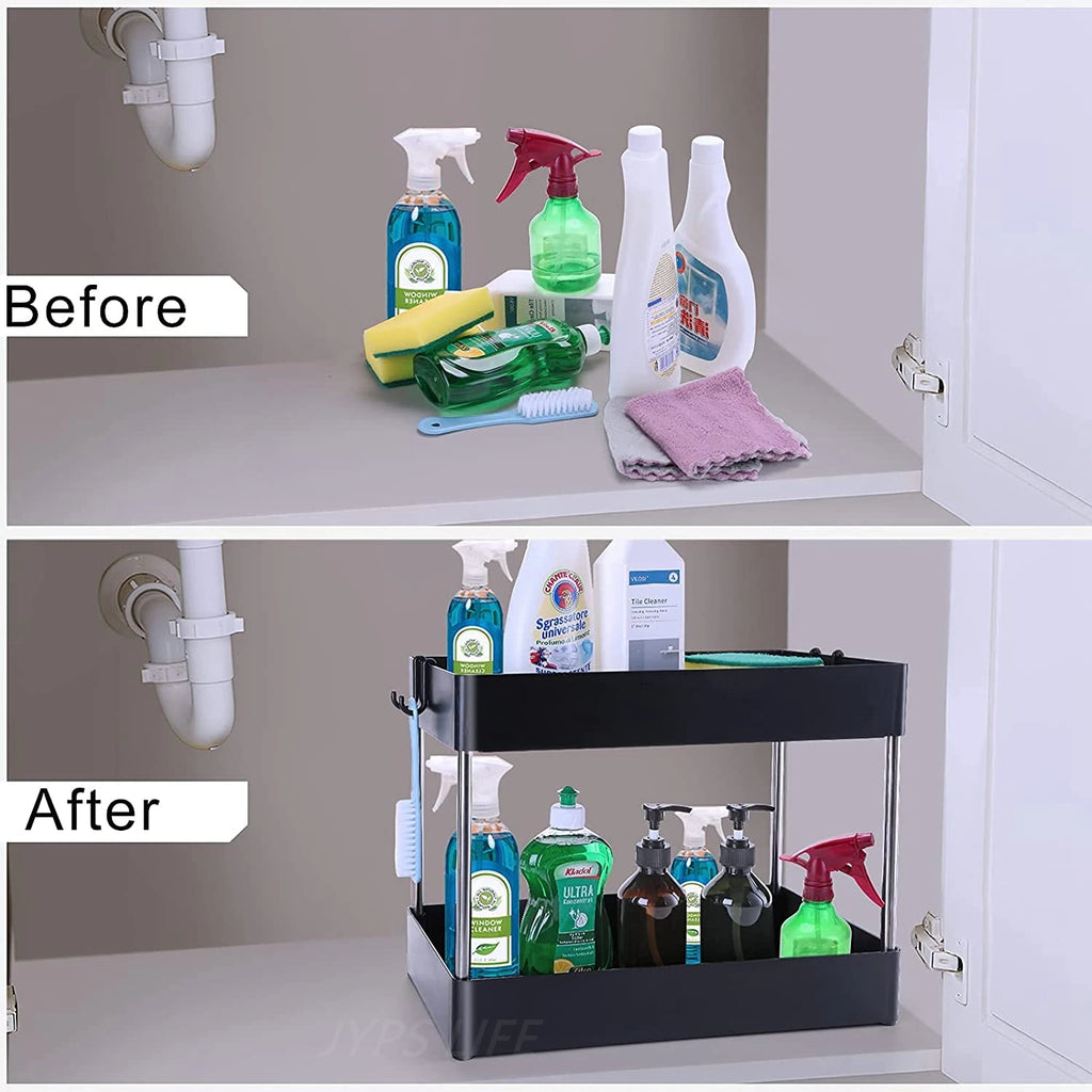 1/2 Pcs Under Sink Storage Organizer 2 Tier Drawer Multipurpose Rack Cabinet Under Sink Storage Rack Bathroom Kitchen Organizer
