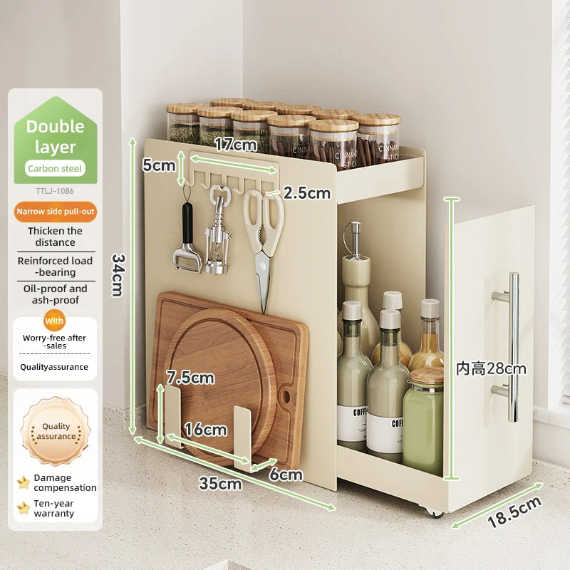 Kitchen Pull-out Spice Storage Rack Corner Seasoning Salt Sauce Vinegar Bottle Organizer Countertop Narrow Edge Pull-out Rack