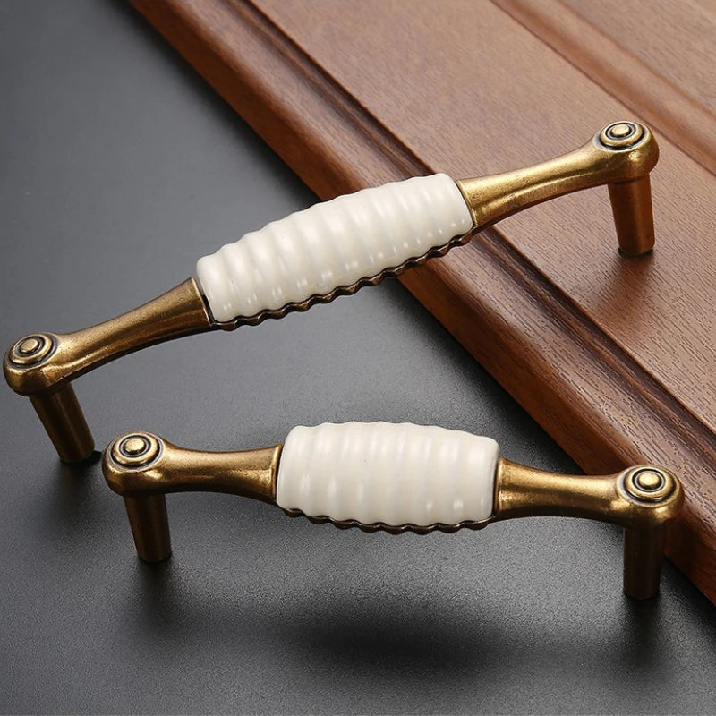 Drawer Knobs Wardrobe Door Handle European Furniture Hardware Zinc Alloy Antique Bronze Ceramic White Cabinet Handles