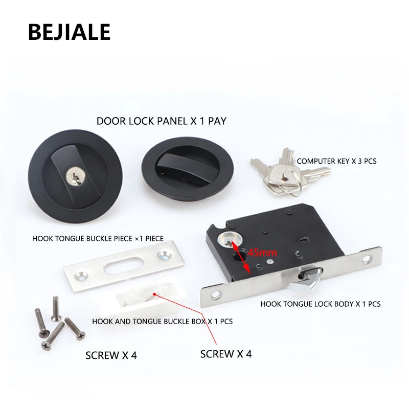 Black Sliding Door Sliding Door Lock Bathroom Balcony Interior Kitchen Double Hook Sliding Door Built-In Invisible Hook Lock