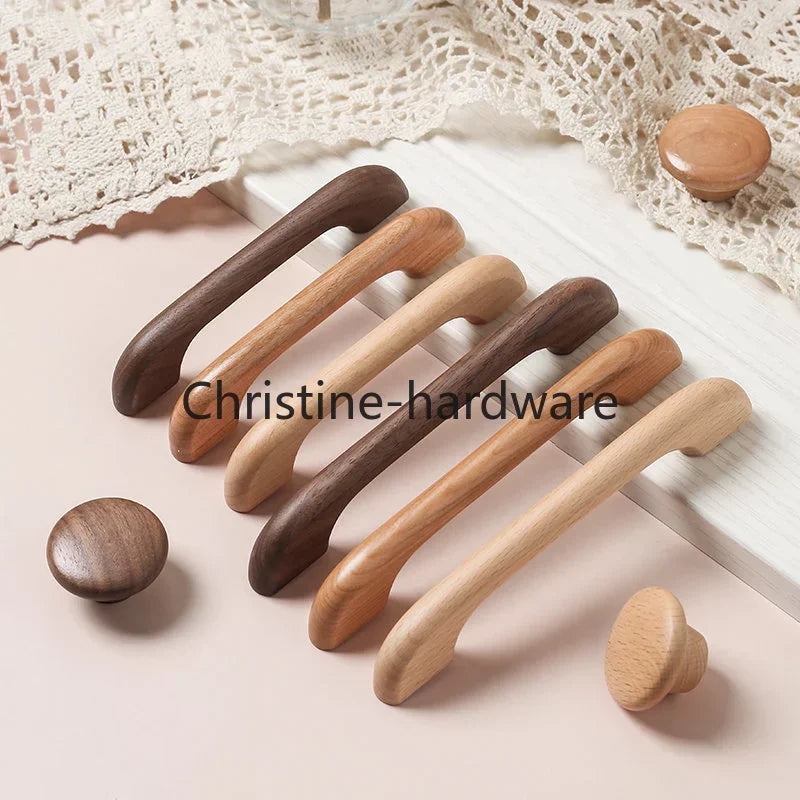 Simple Modern Wooden Cabinet Round Single-hole Handle Drawer Door Kitchen Shoe Cabinet Solid Wood Log Handle