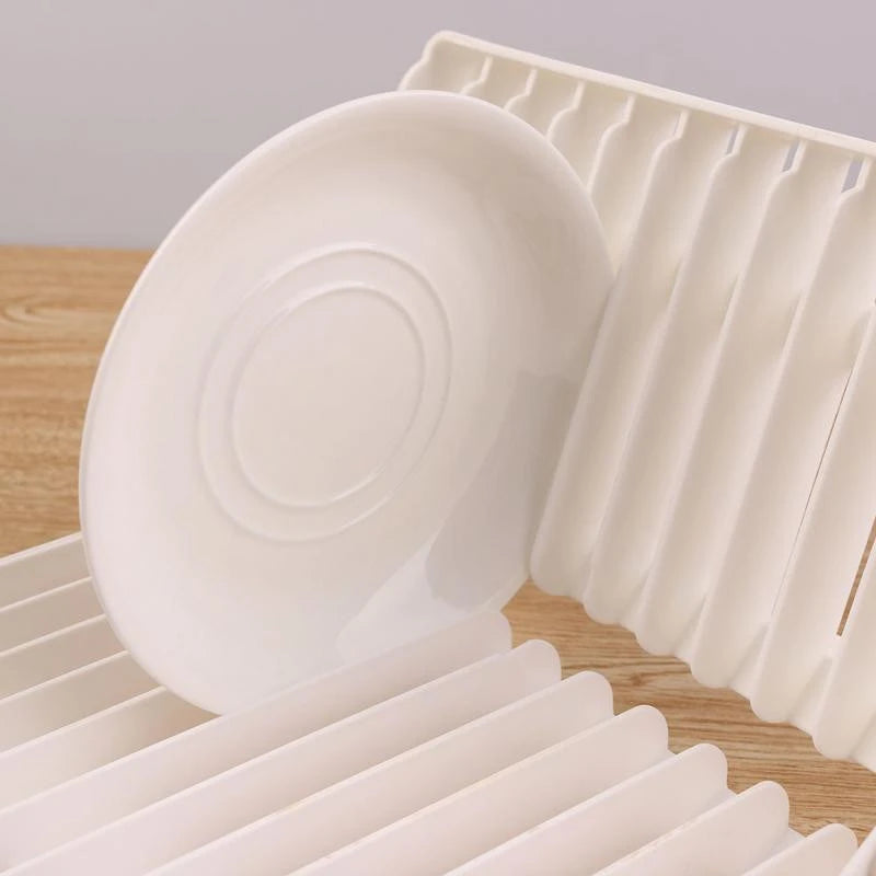 Foldable Dish Plate Drying Rack Organizer Drainer Plastic Storage Holder White Kitchen Organizer