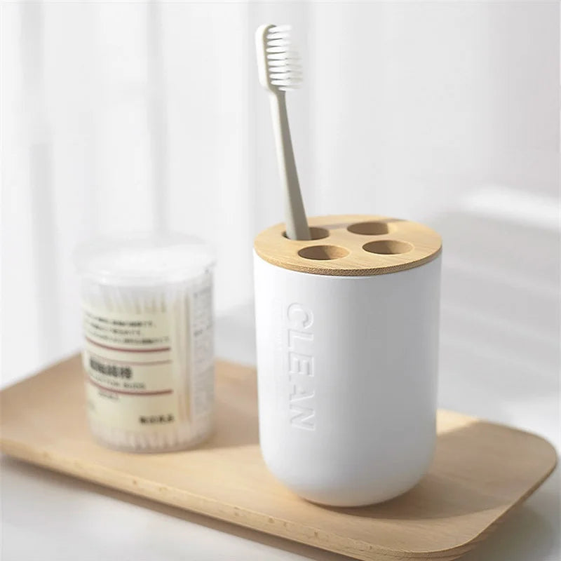 Bamboo Bathroom Accessories Toilet Brush Toothbrush Holder Gargle Cup Soap Holder Lotion Dispenser Bathroom Essential Accessory