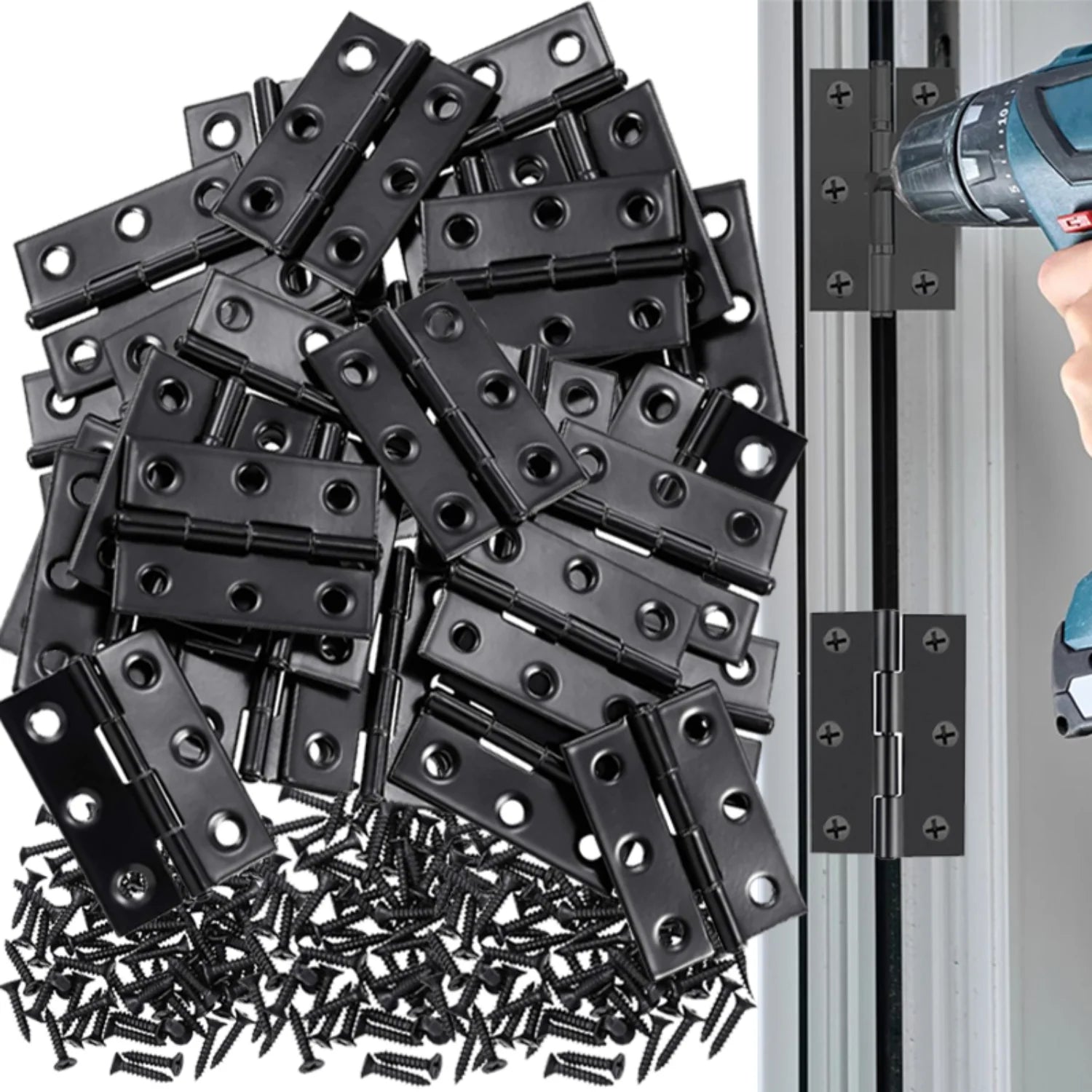 Black Door Hinges Stainless Steel Butt Hinges with Screws Cabinet Drawer Furniture Hinges Mounting Plate Flat Fixing Brackets