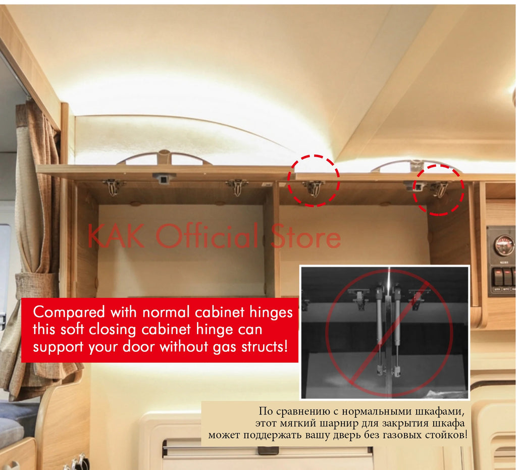 KAK Hydraulic Cabinet Hinges Soft Closing Kitchen Damper Buffer Door Closer RV Camper Car Door Support Furniture Hinge Hardware