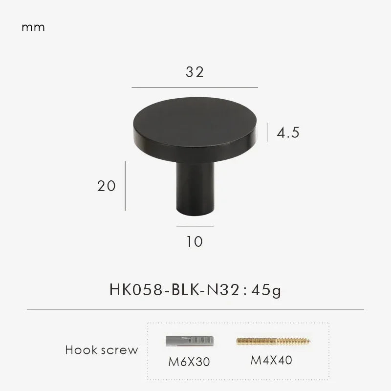 Solid Brass Circular Gold Black Antique White Cabinet Furniture Knobs Wall Bathroom Clothes Hook Handle