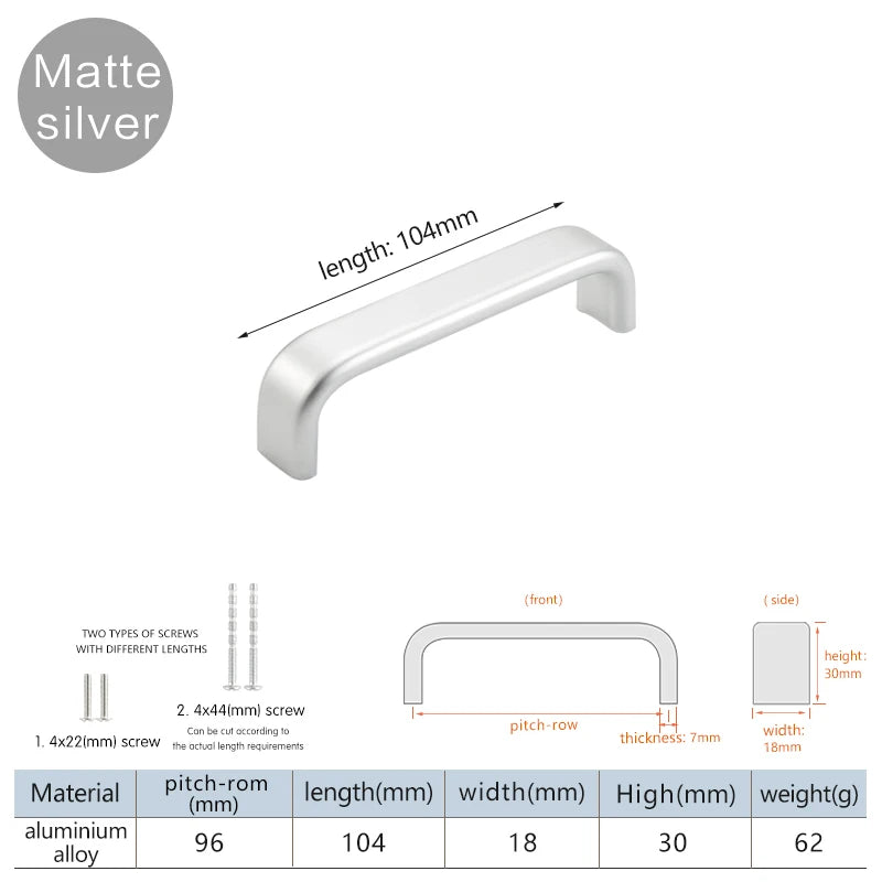 Modern Furniture Handles Black Wardrobe Door Pulls Silver Long Drawer Pulls Bathroom Cabinet Handle Aluminum Alloy Curved Handle
