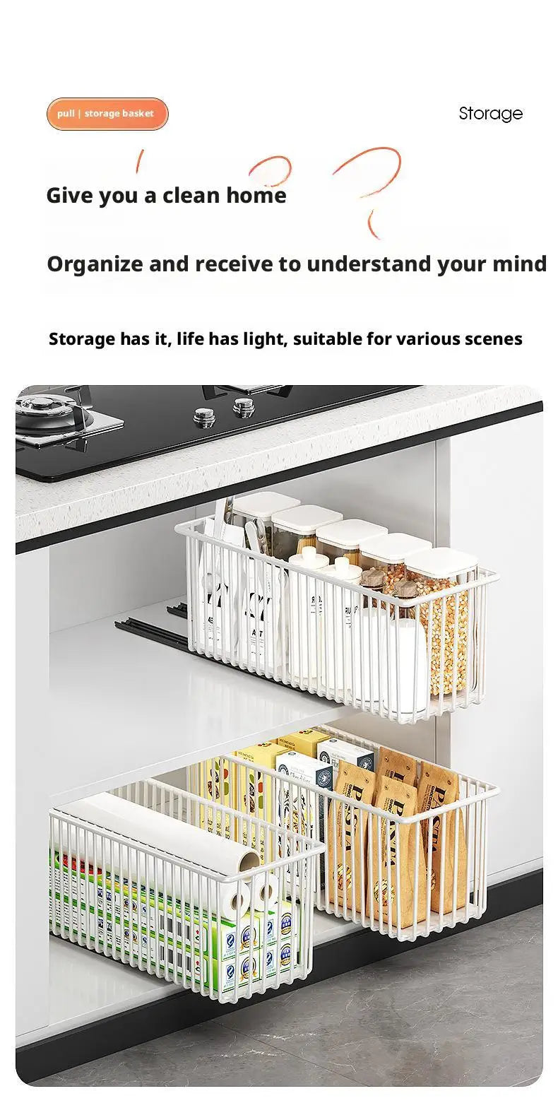 Pull Out Cabinet Organizer Basket Under The Sink Slide-out Drawer Storage Box Kitchen Sideboard Sliding Drawer Rack Shelf