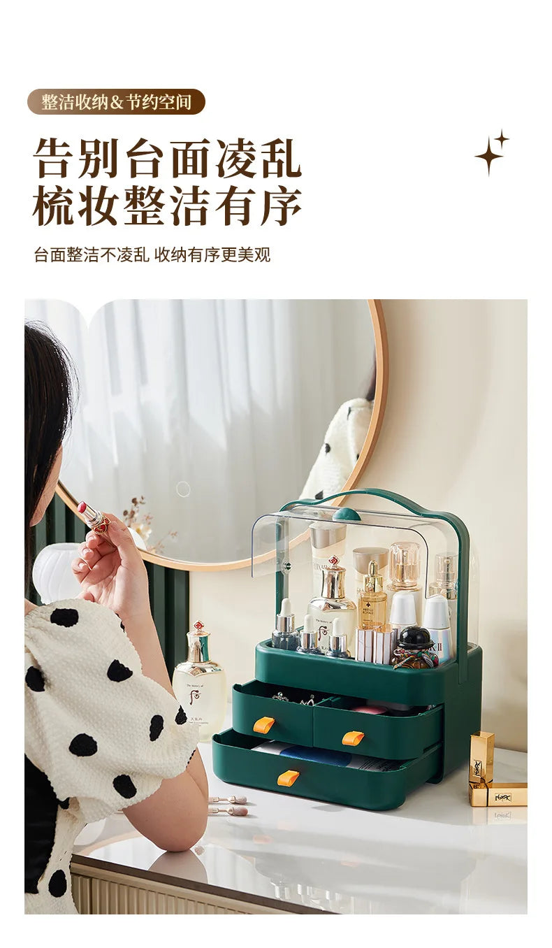 Cosmetic Organizer Countertop Organizer For Dresser With Lid And Drawer Countertop Waterproof And Dustproof Skin Care Organizer