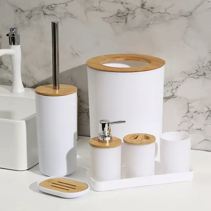 7pcs/set Home Bathroom Accessories Set Multipurpose Bathroom Organizer Kit with Toothbrush Holder Soap Dispenser Toilet Brush