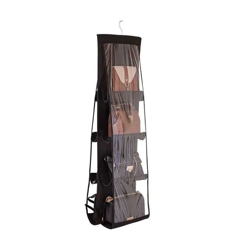 6 Pocket Hanging Handbag Organizer for Wardrobe Closet Transparent Storage Bag Door Wall Clear Sundry Bag with Hanger Pouch