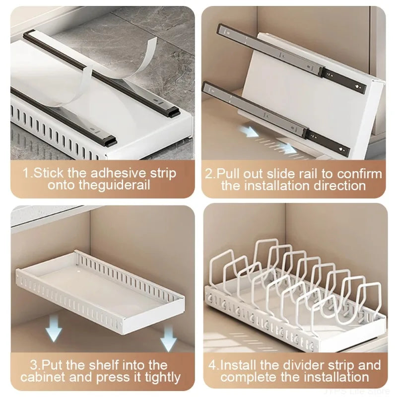 Hot-selling multifunctional kitchen pull-out cookware/frying pan sliding lid rack, spice rack, and bowl and plate drawer storage
