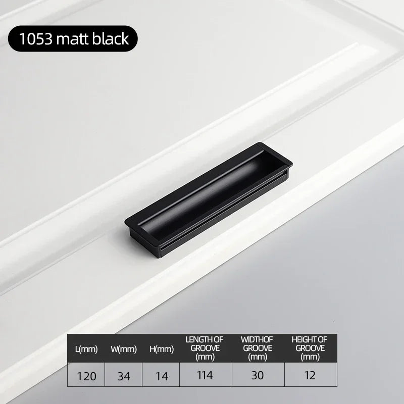 Embedded Hidden Furniture Handles Modern Aluminum Alloy Wardrobe Door Pulls Matte Black Kitchen Cabinets Knob Decoration Handles