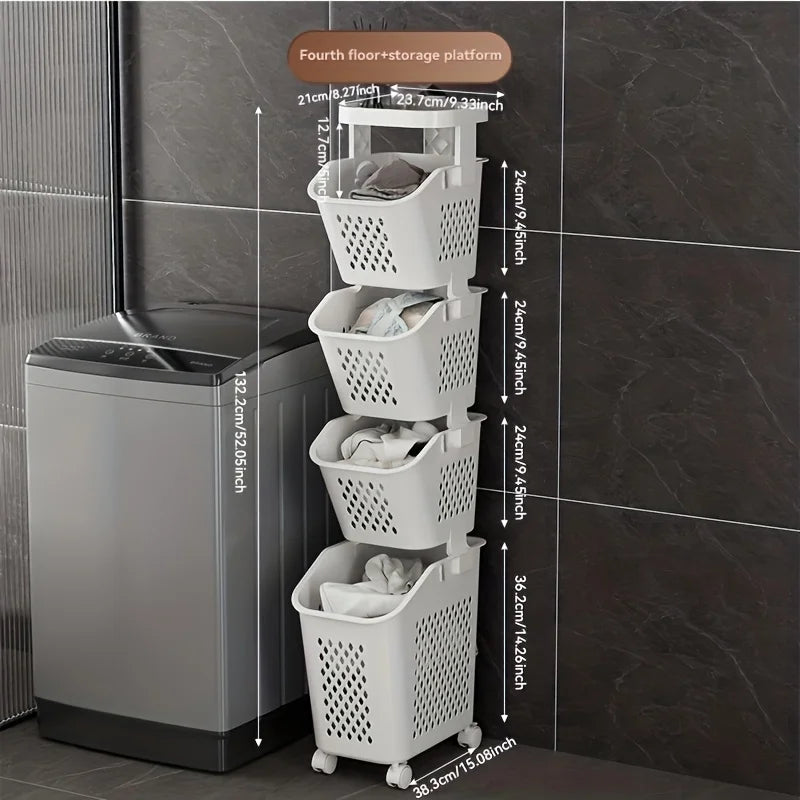 Multilayer Dirty Laundry Basket Storage Rack Clothes Storage Basket Sundries Storage Basket with Wheels Home Bathroom Supplies
