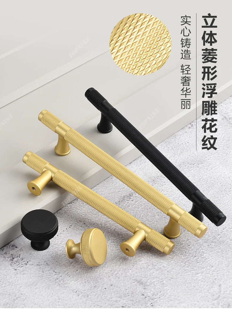 Simple Kitchen Cabinet Wardrobe Door Handles Drawer Knobs and Handles for Furniture Gold Black Knurled Nordic Style