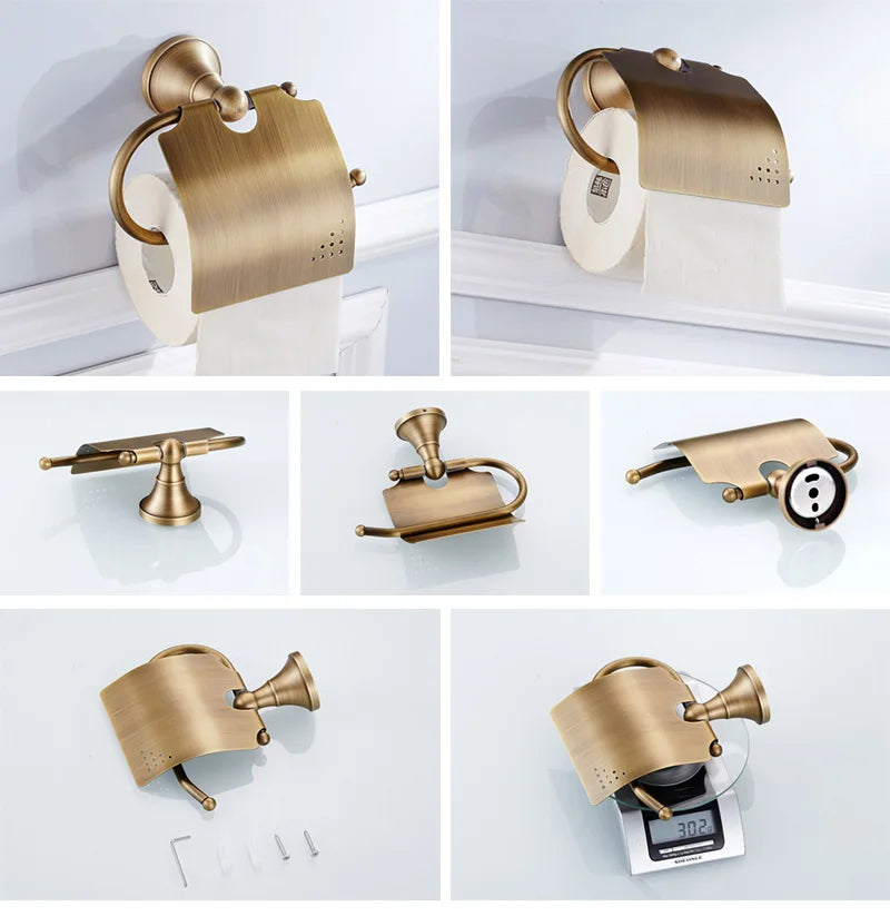 Bronze Bathroom Accessories Hardware Antique Hair Dryer Rack Coat Towel Shelf Rail Bar Shower Soap Dish Holder Toilet Brush
