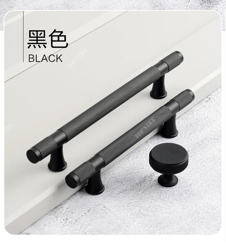 Simple Kitchen Cabinet Wardrobe Door Handles Drawer Knobs and Handles for Furniture Gold Black Knurled Nordic Style