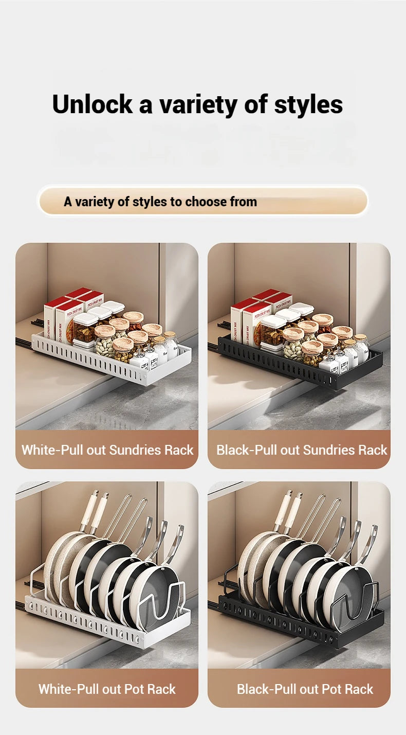 Pots and Pans Organizer Under Cabinet,Sliding Pot Lid Holder and Pan Rack Kitchen,Pull out Pot and Pan Organizer,Dishes Storage
