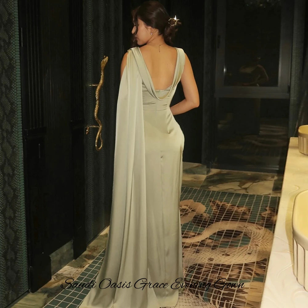 Classic Sleeveless O-Neck Party Dress Elegant Mermaid Satin Customized Evening Dresses Modern Backless Ruched Celebrity Gowns