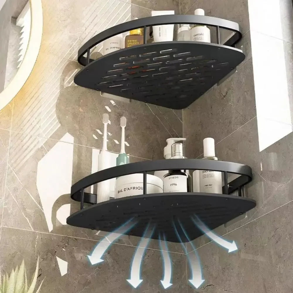 Bathroom Shelves Corner Shower Shelf Aluminum Wall Mount Shampoo Storage Rack Holders No Drill Kitchen Bathroom Accessories