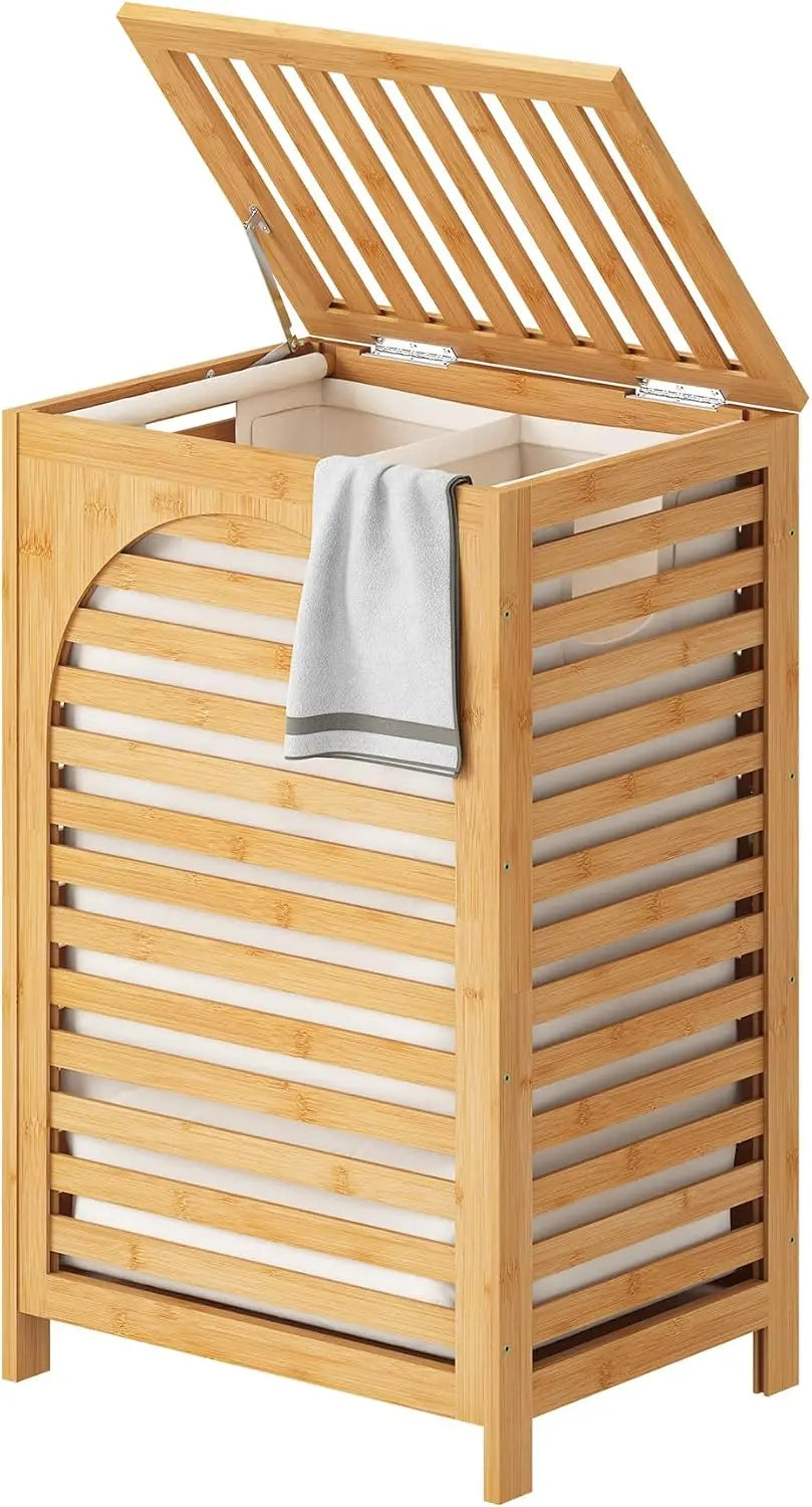 Large Bamboo Laundry Hamper with Lid 85L Clothes Basket Removable Bag Storage for Bathroom Natural