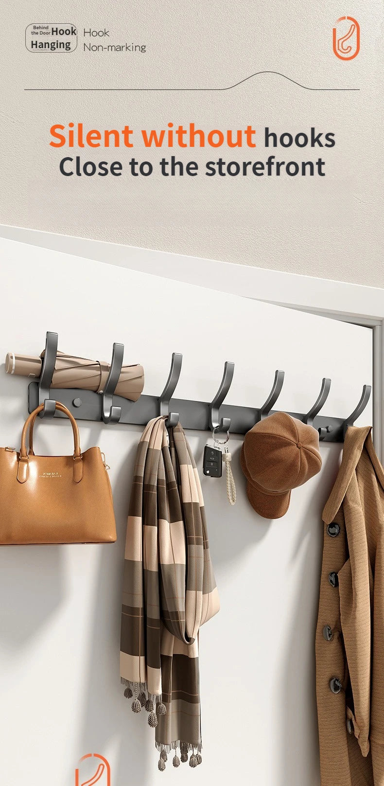 no drill Holes One Row Hangers Kitchen Towels Clothes Hats Toilet Towel Rack Storage Wall Mounted Door Back Rod Hook