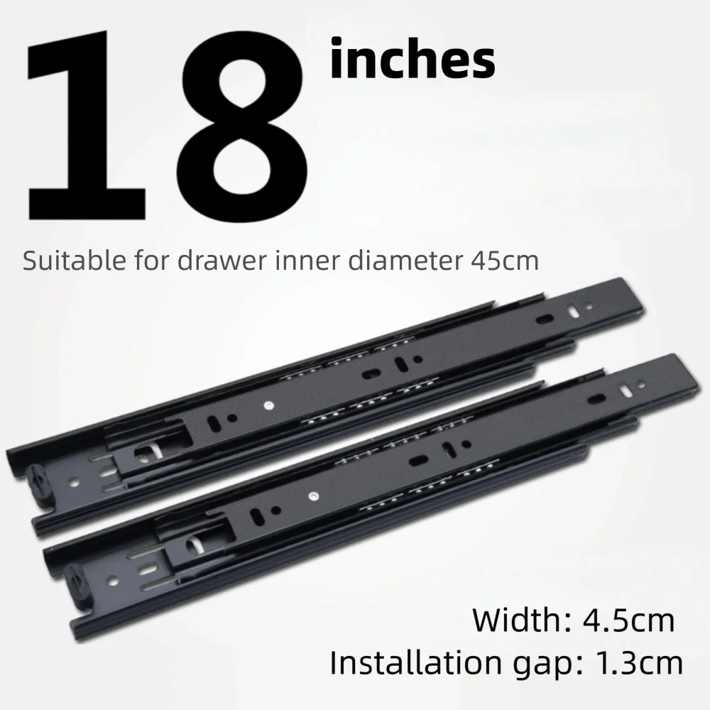 Black Drawer Slides Smooth Operation Heavy Duty Ball Bearing Drawer Rails Easy Installation Steel Dresser Runners Kitchen