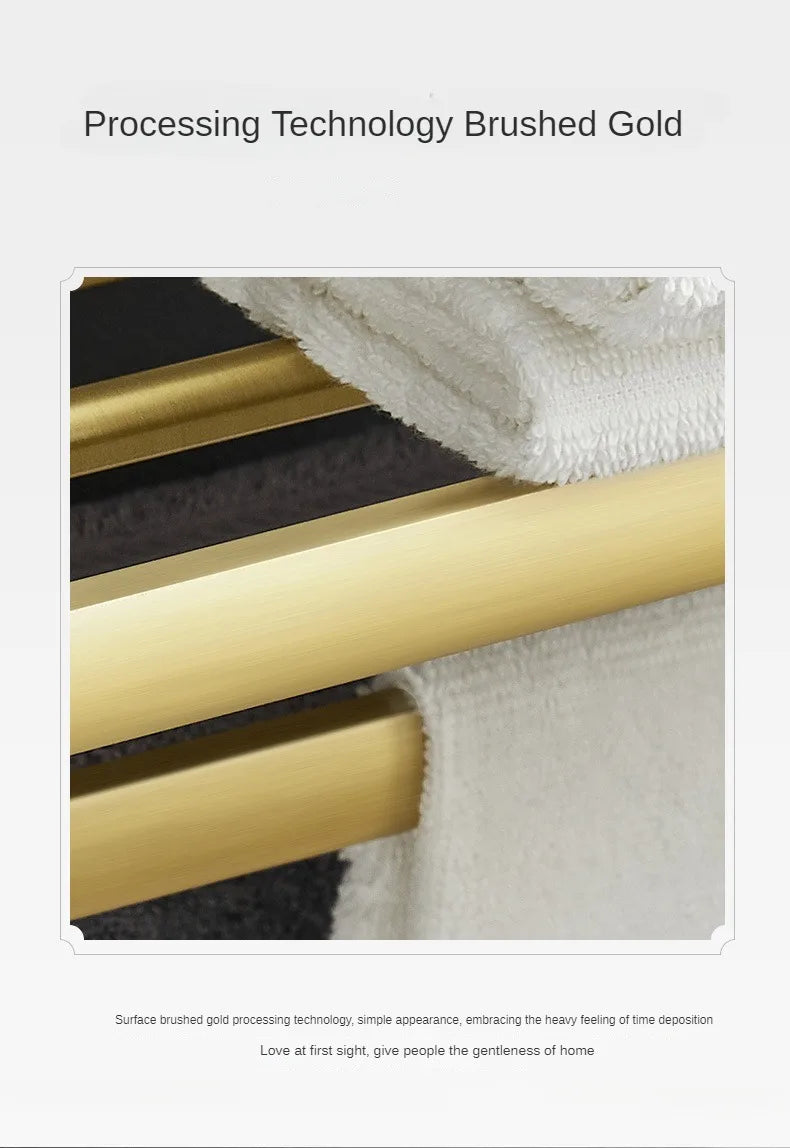 Bathroom Accessories Brushed Gold Space Aluminum Towel Rack Shelf European Hardware Pendant Set Storage Bar Paper Holders