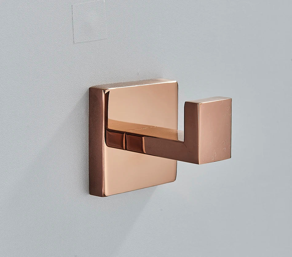 Bathroom Hardware Rose Gold Polish Shiny Bathrobe Hook Towel Rail Bar Rack Bar Shelf Tissue Paper Holder Bathroom Accessories