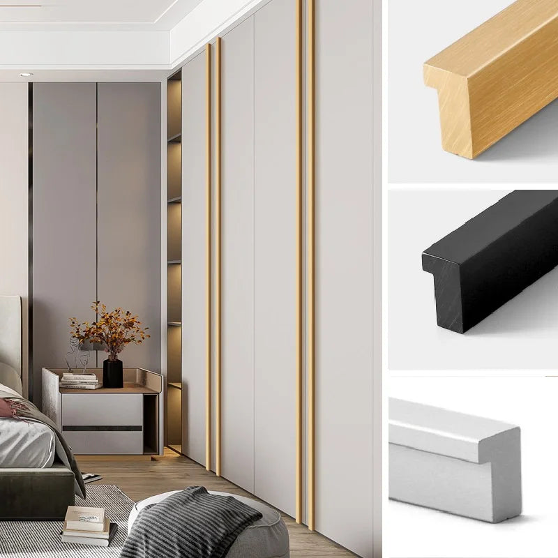 Modern Long Cabinet Door Handles 700-1200mm Brushed Gold Silver T Bar Aluminum Cupboard Pulls Drawer Knob Furniture Hardware