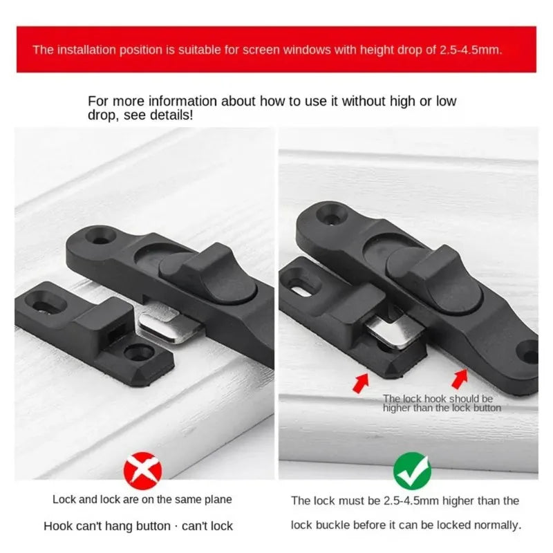 Sliding Folding Trackless Screen Door Latches Push-Pull Mesh Window Hook Locks Anti-theft Lock Buckle Left&Right Universal Latch
